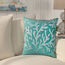 Load image into Gallery viewer, Teal Farnham Embroidery Coral Island Velvet Throw Pillow
