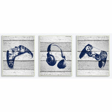 Load image into Gallery viewer, 15" H x 10" W x 0.5" D Blue Farris Video Gamer Controllers Headset Graphics on Planks 3 Piece Set by Daphne Polselli Kids Wall Décor73.99 (Set of 3) 800AH
