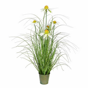 24" H x 10" W x 10" D Faux Grass in Metal Pot