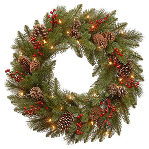 Faux Lighted 24'' Wreath