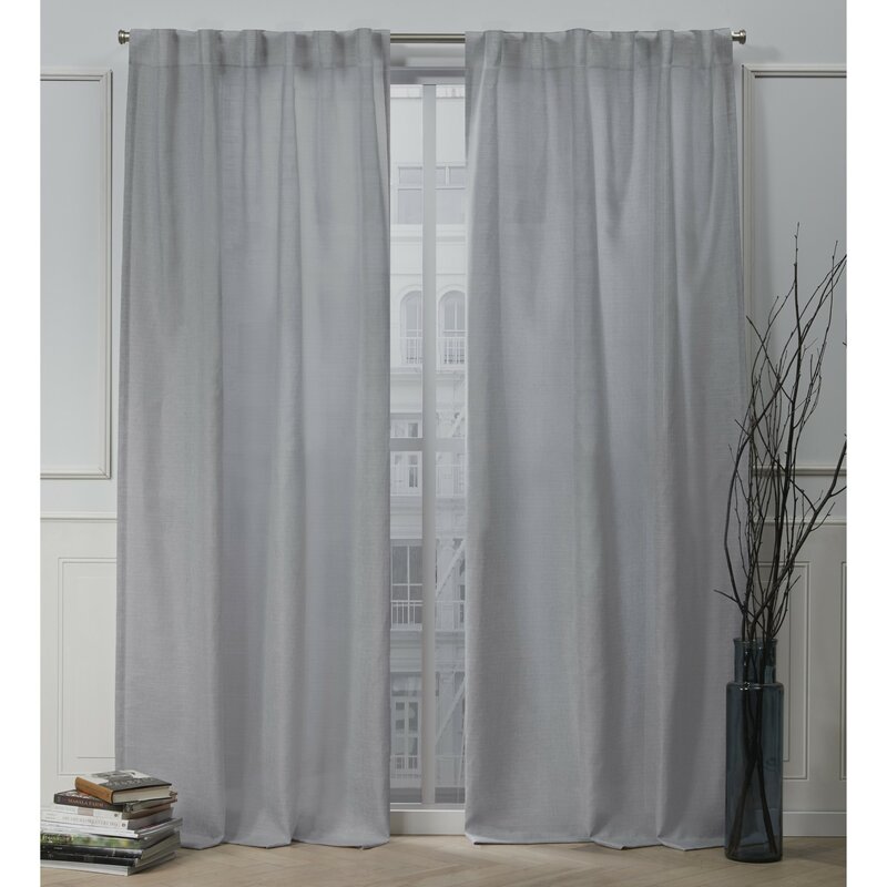Faux Linen Slub Solid Color Semi-Sheer Tab Top Curtain Panels (Set of 2) GL816