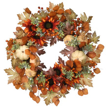Load image into Gallery viewer, Faux Pumpkins &amp; Sunflowers Polyester 24&#39;&#39; Wreath
