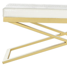 Load image into Gallery viewer, White Crocodile/Gold Fawkes Faux leather Bench

