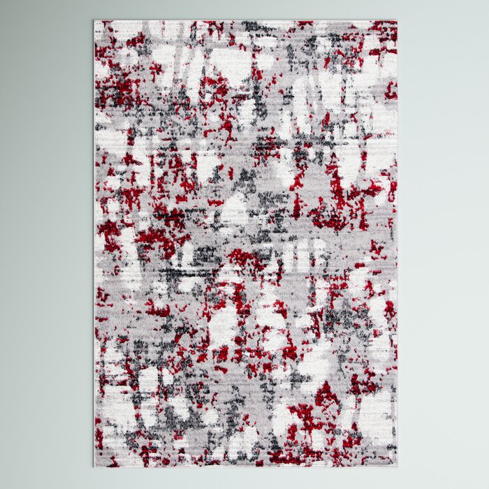 Feingold Abstract Area Rug in Gray/Red/White, Rectangle 8' x 10'