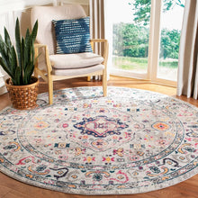 Load image into Gallery viewer, Felty Power Loom Performance Gray/Blue/Orange Rug, Round 3&#39;
