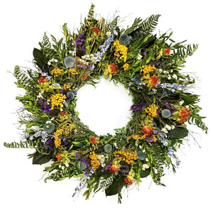 Green; Yellow Fern and Echinops Wreath (30" H x 30" W x 6" D) #9776
