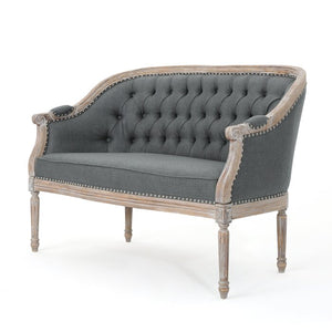 Fincham Loveseat in Dark Gray with Tufted Back and Nailhead Trim #9900