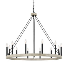 Load image into Gallery viewer, Weathered Oak Finchley 12 - Light Candle Style Wagon Wheel Chandelier
