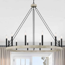 Load image into Gallery viewer, Weathered Oak Finchley 12 - Light Candle Style Wagon Wheel Chandelier
