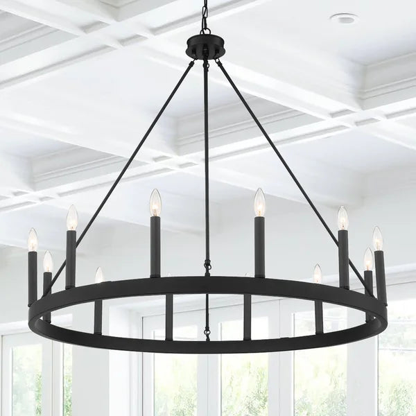 Finchley 12 - Light Candle Style Wagon Wheel Chandelier
