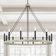 Load image into Gallery viewer, Weathered Oak Finchley 12 - Light Candle Style Wagon Wheel Chandelier
