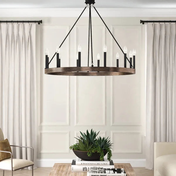 Finchley 12 - Light Candle Style Wagon Wheel Chandelier