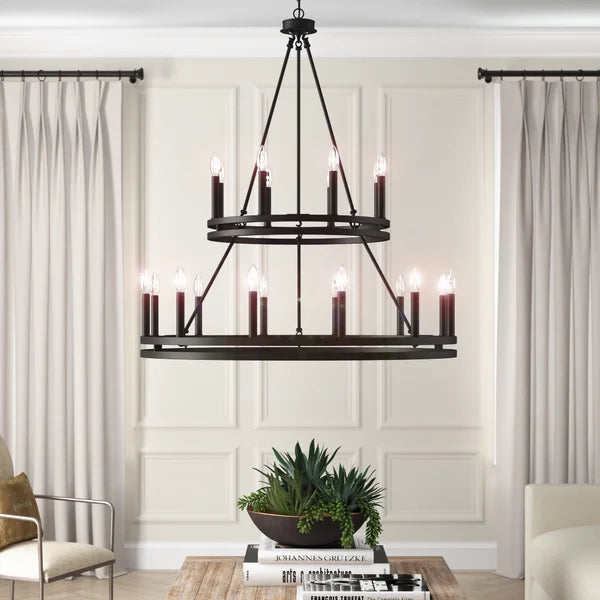 Finchley 20 - Light Candle Style Wagon Wheel Chandelier