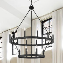 Load image into Gallery viewer, Finchley Dimmable Wagon Wheel Chandelier, 50&#39;&#39; H x 40&#39;&#39; W x 40&#39;&#39; D

