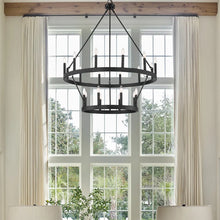 Load image into Gallery viewer, Finchley Dimmable Wagon Wheel Chandelier, 50&#39;&#39; H x 40&#39;&#39; W x 40&#39;&#39; D
