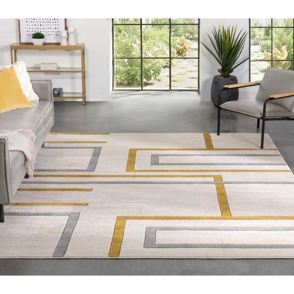 Fiona Geometric Area Rug in Ivory 3'11