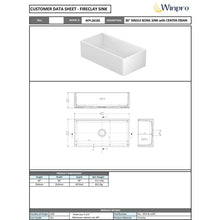 Load image into Gallery viewer, White Fireclay 36&quot; L x 18&quot; W Farmhouse Kitchen Sink (Part number: WPL3618S) MRM2030
