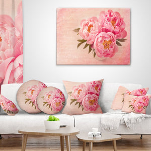 Pink Floral Peony Flowers Against Scribbled Back Lumbar Pillow 234DC