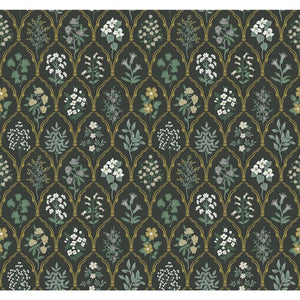 27' x27" Black/Cream Floral Wallpaper