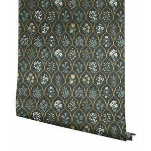 27' x27" Black/Cream Floral Wallpaper
