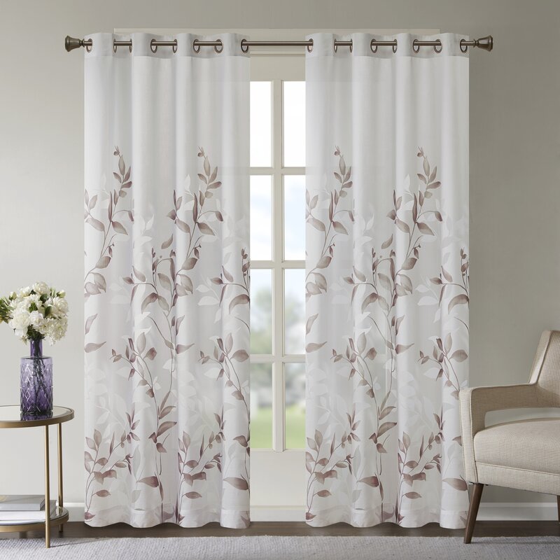 Trent Floral/Flower Semi-Sheer Grommet Single Curtain Panel 476DC