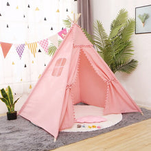 Load image into Gallery viewer, Pink Foldable Indoor Outdoor Cotton Canvas Triangular Kids Play Tent

