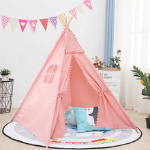 Load image into Gallery viewer, Pink Foldable Indoor Outdoor Cotton Canvas Triangular Kids Play Tent
