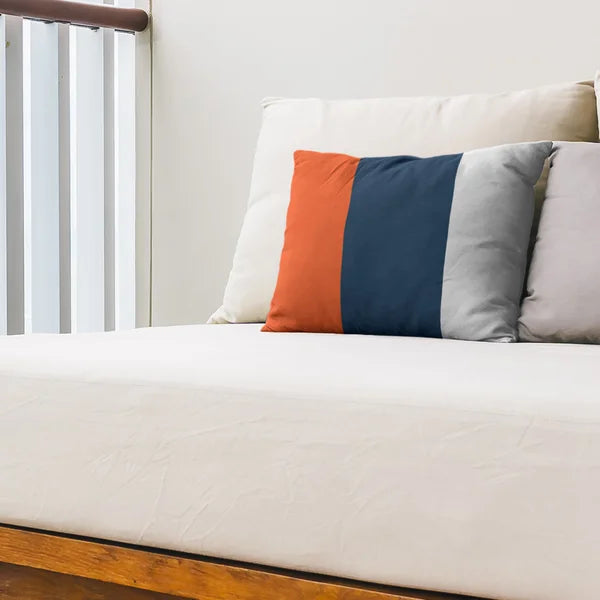 Navy Blue/Orange Football Stripes Indoor/Outdoor Lumbar Pillow