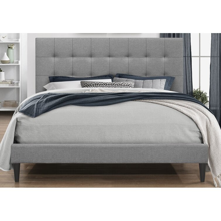 Queen Gray Forsan Tufted Upholstered Low Profile Platform Bed