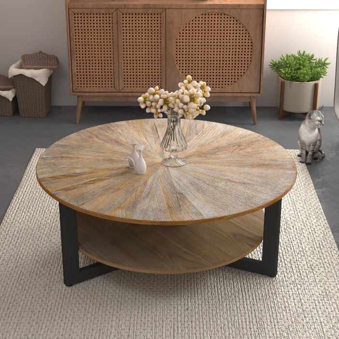 Brown Ash/Black Frame Coffee Table with Storage