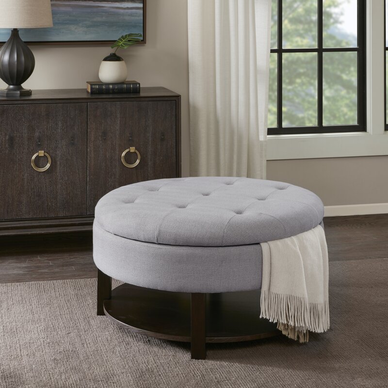 Fransen 36'' Wide Tufted Round Storage Ottoman with Storage, 7774RR