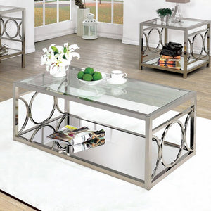 Chrome Frederika Floor Shelf Coffee Table with Storage #2414HW