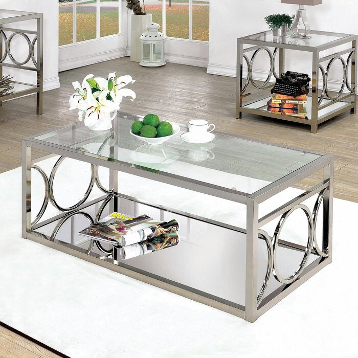 Chrome Frederika Floor Shelf Coffee Table with Storage #2414HW