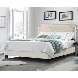King Beige Fredson Upholstered Low Profile Standard Bed