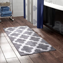 Load image into Gallery viewer, Freida Long Trellis Rectangular 100% Cotton Non-Slip Geometric Bath Rug
