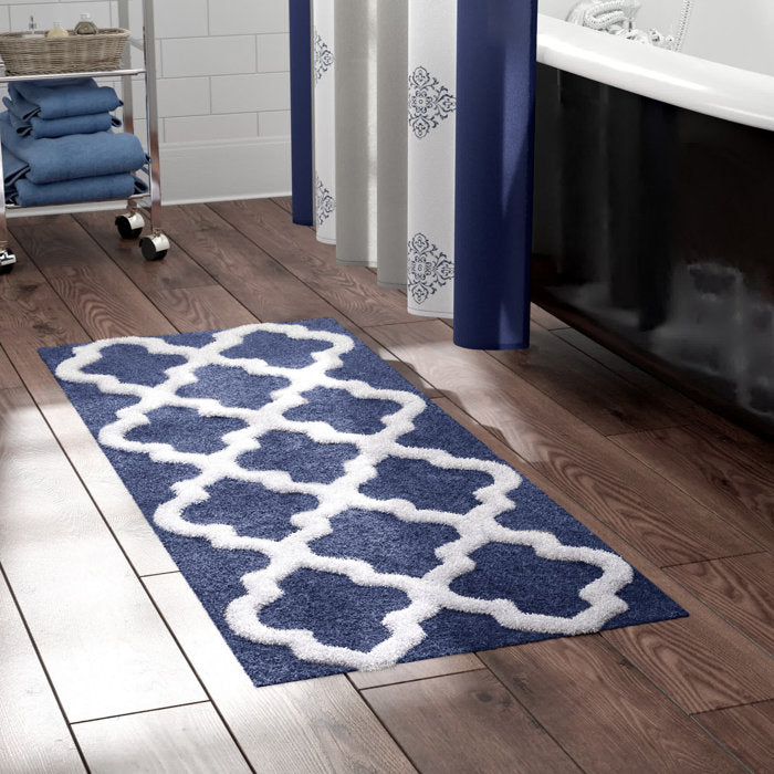 Freida Long Trellis Rectangular 100% Cotton Non-Slip Geometric Bath Rug
