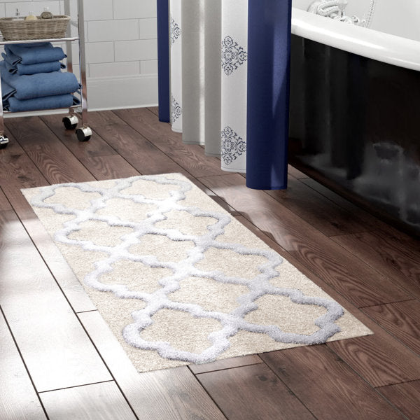 24'' X 60'' Freida Long Trellis Rectangular 100% Cotton Non-Slip Geometric Bath Rug