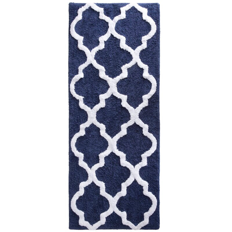 Freida Long Trellis Rectangular 100% Cotton Non-Slip Geometric Bath Rug