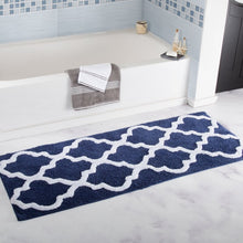 Load image into Gallery viewer, Freida Long Trellis Rectangular 100% Cotton Non-Slip Geometric Bath Rug
