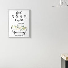 Load image into Gallery viewer, 20" H x 16" W x 1.5" D Black/White/Beige/Green Fresh Soap And Water Bath Tub Bathroom Design - Graphic Art Print GL1394
