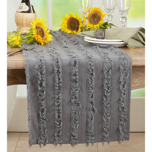 Fringe Table Runner With Stripe Design - Charcoal - 16"x72"