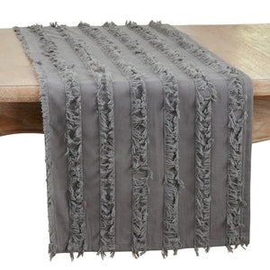 Fringe Table Runner With Stripe Design - Charcoal - 16"x72"