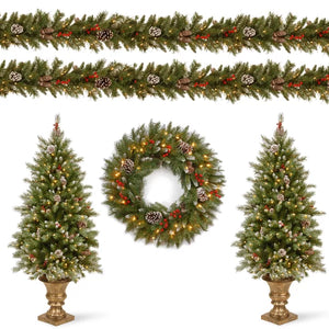 Frosted Berry Green Artificial Pine Christmas Tree with 170 LED Lights