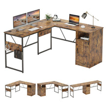 Load image into Gallery viewer, Fulcher L Shaped Desk w/ Storage Cabinet, 60 Inch Corner Computer Desk, Modern Home Office Long Desk
