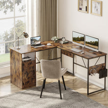 Load image into Gallery viewer, Fulcher L Shaped Desk w/ Storage Cabinet, 60 Inch Corner Computer Desk, Modern Home Office Long Desk
