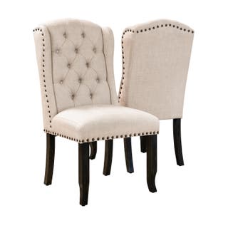 Furniture of America Tays Rustic Linen Fabric Dining Chairs (Set of 2) 7794