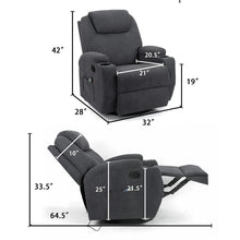 Load image into Gallery viewer, Furniwell 360° Swivel Massage Recliner Fabric Rocker Reclining Sofa Chair Living Room Chair Home Theater Seating Heated Ergonomic Lounge Chair
