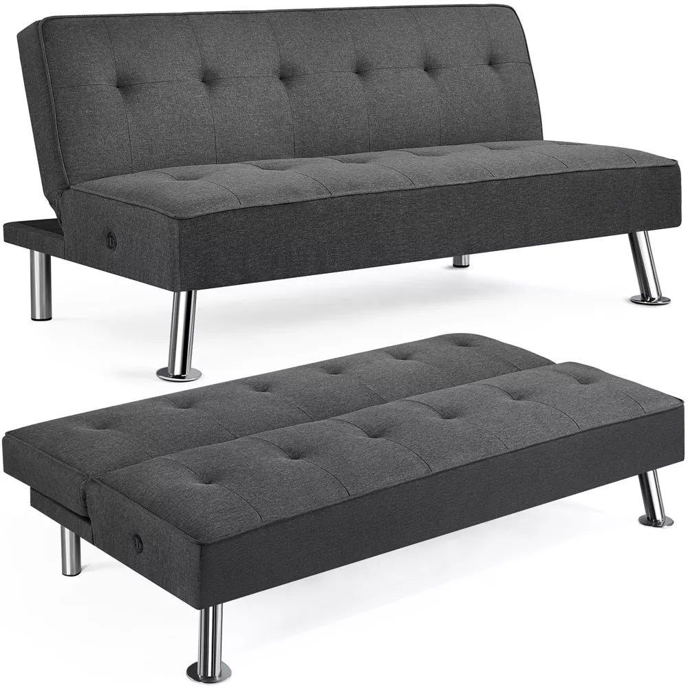 Modern Fabric Convertible Futon Sofa Bed with USB Ports