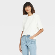 Load image into Gallery viewer, Women's Short Sleeve Crewneck Padded Shoulder T-Shirt
