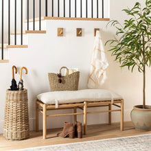 Load image into Gallery viewer, Emery Wood and Upholstered Bench with Straps Natural - Threshold™ designed with Studio McGee MRM825
